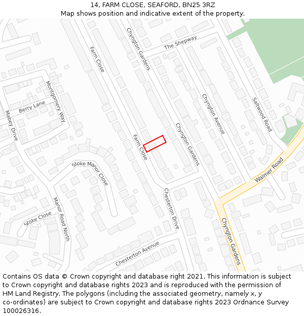 14, FARM CLOSE, SEAFORD, BN25 3RZ: Location map and indicative extent of plot