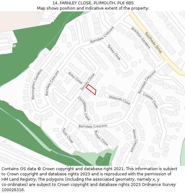 14, FARNLEY CLOSE, PLYMOUTH, PL6 6BS: Location map and indicative extent of plot