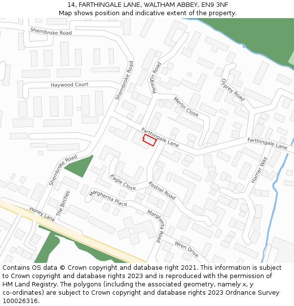 14, FARTHINGALE LANE, WALTHAM ABBEY, EN9 3NF: Location map and indicative extent of plot