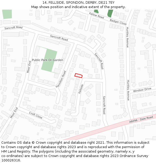 14, FELLSIDE, SPONDON, DERBY, DE21 7EY: Location map and indicative extent of plot