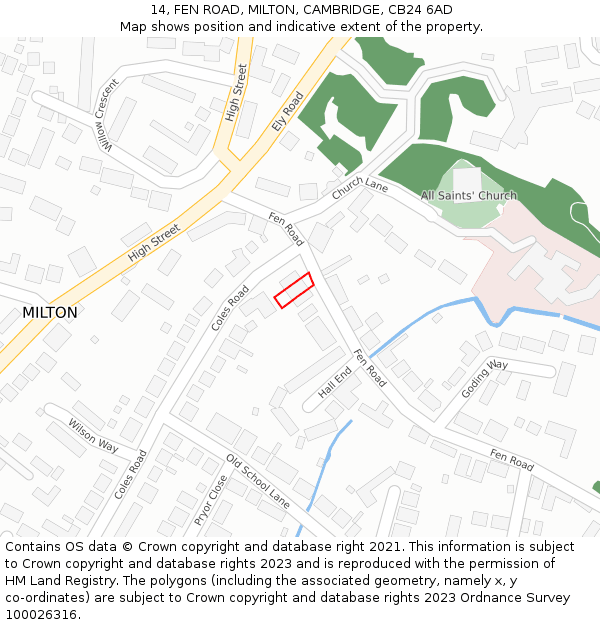 14, FEN ROAD, MILTON, CAMBRIDGE, CB24 6AD: Location map and indicative extent of plot