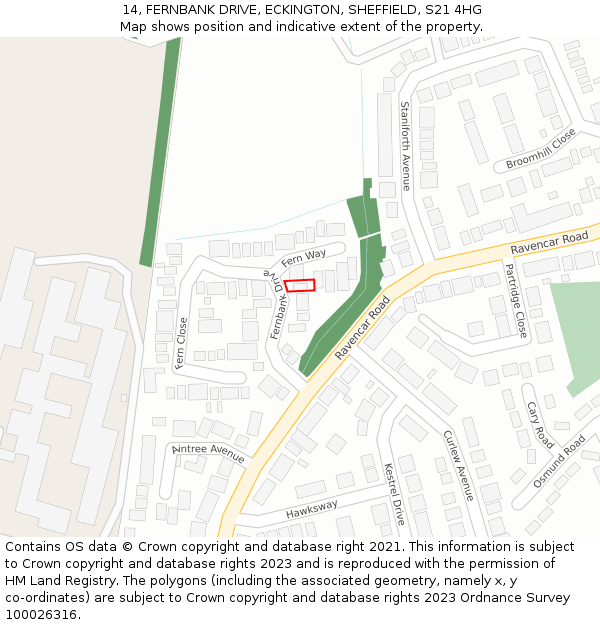 14, FERNBANK DRIVE, ECKINGTON, SHEFFIELD, S21 4HG: Location map and indicative extent of plot