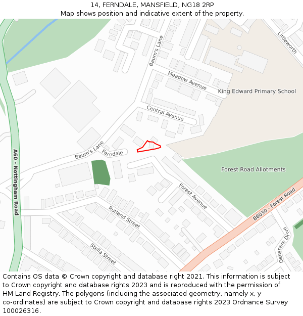 14, FERNDALE, MANSFIELD, NG18 2RP: Location map and indicative extent of plot