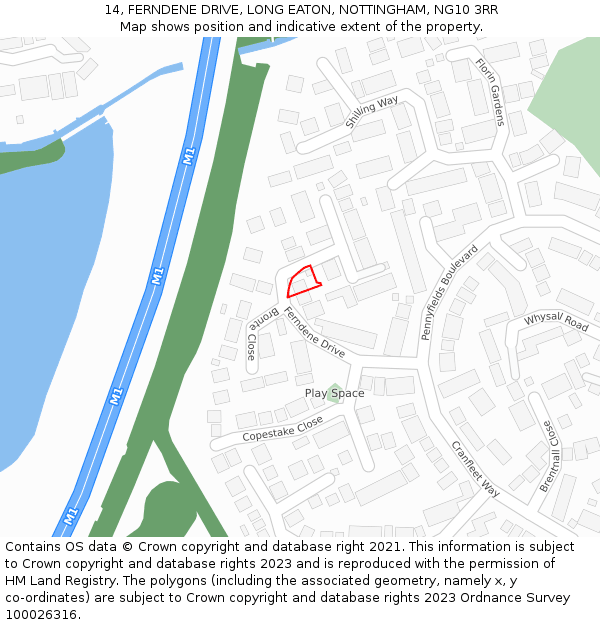 14, FERNDENE DRIVE, LONG EATON, NOTTINGHAM, NG10 3RR: Location map and indicative extent of plot