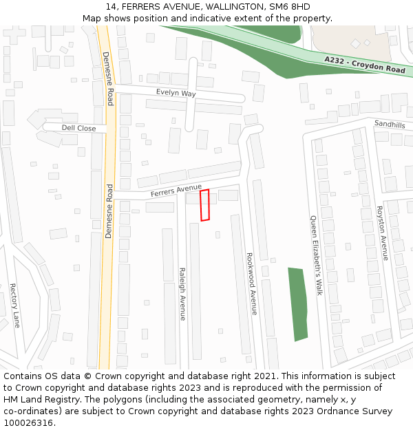 14, FERRERS AVENUE, WALLINGTON, SM6 8HD: Location map and indicative extent of plot