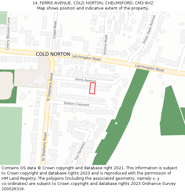 14, FERRIS AVENUE, COLD NORTON, CHELMSFORD, CM3 6HZ: Location map and indicative extent of plot