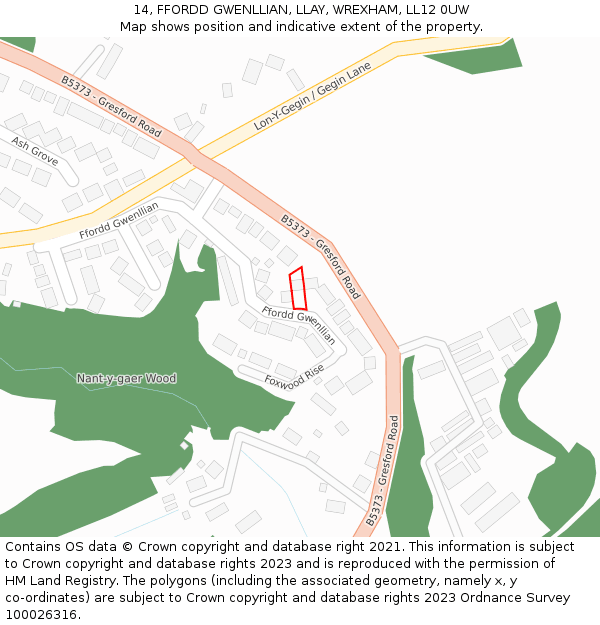 14, FFORDD GWENLLIAN, LLAY, WREXHAM, LL12 0UW: Location map and indicative extent of plot