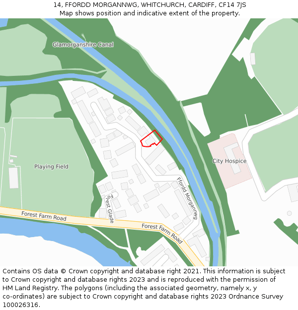 14, FFORDD MORGANNWG, WHITCHURCH, CARDIFF, CF14 7JS: Location map and indicative extent of plot