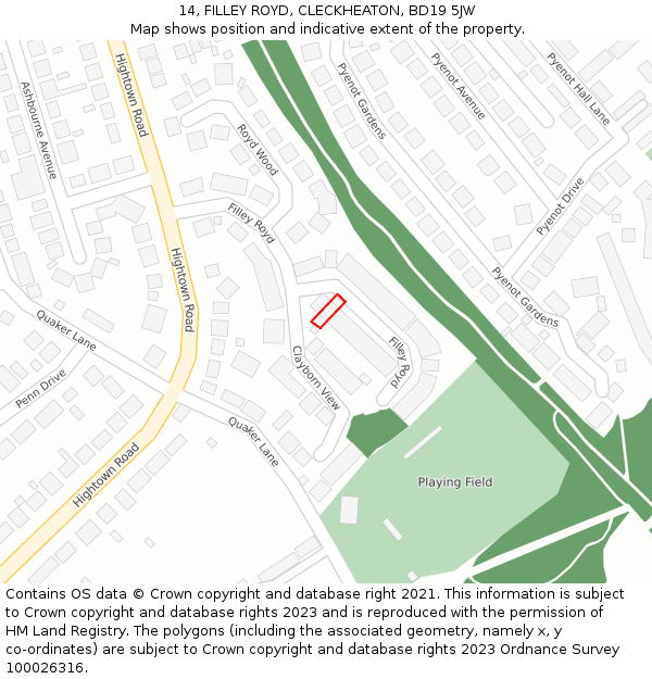 14, FILLEY ROYD, CLECKHEATON, BD19 5JW: Location map and indicative extent of plot