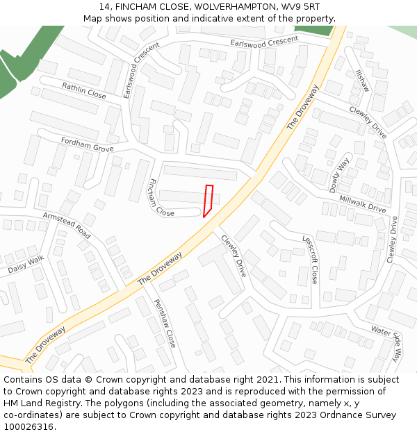 14, FINCHAM CLOSE, WOLVERHAMPTON, WV9 5RT: Location map and indicative extent of plot