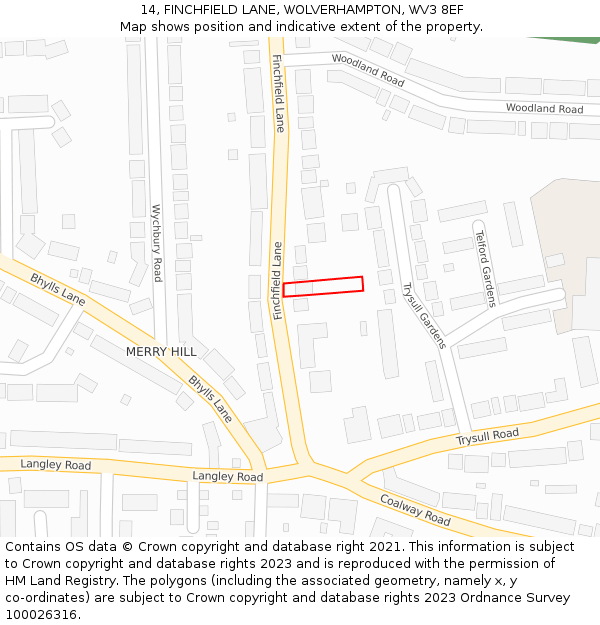 14, FINCHFIELD LANE, WOLVERHAMPTON, WV3 8EF: Location map and indicative extent of plot