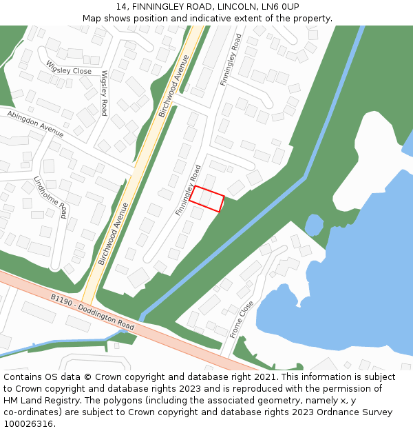 14, FINNINGLEY ROAD, LINCOLN, LN6 0UP: Location map and indicative extent of plot