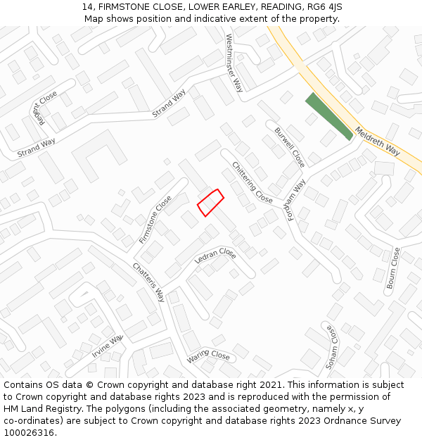 14, FIRMSTONE CLOSE, LOWER EARLEY, READING, RG6 4JS: Location map and indicative extent of plot