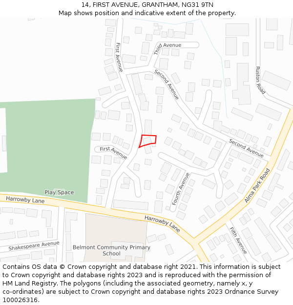 14, FIRST AVENUE, GRANTHAM, NG31 9TN: Location map and indicative extent of plot