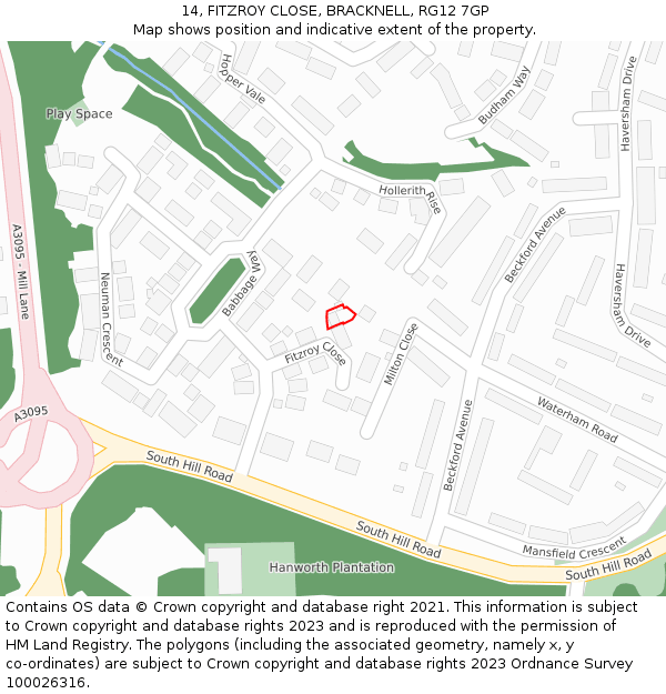 14, FITZROY CLOSE, BRACKNELL, RG12 7GP: Location map and indicative extent of plot