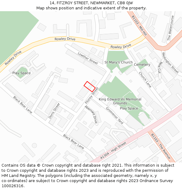 14, FITZROY STREET, NEWMARKET, CB8 0JW: Location map and indicative extent of plot