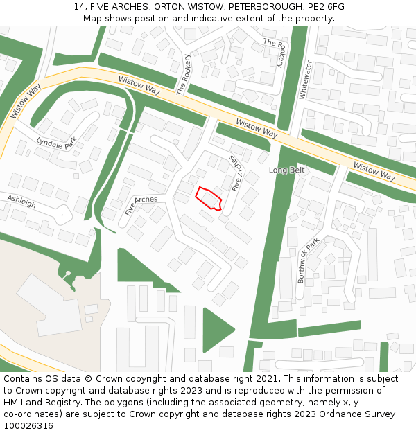 14, FIVE ARCHES, ORTON WISTOW, PETERBOROUGH, PE2 6FG: Location map and indicative extent of plot