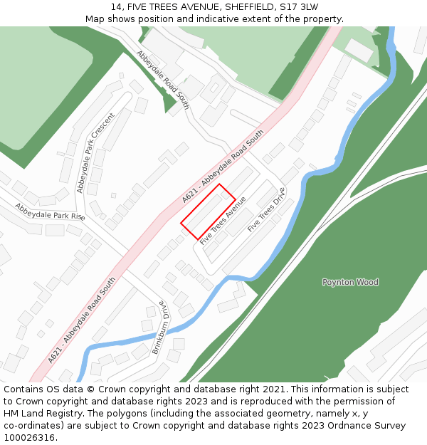 14, FIVE TREES AVENUE, SHEFFIELD, S17 3LW: Location map and indicative extent of plot