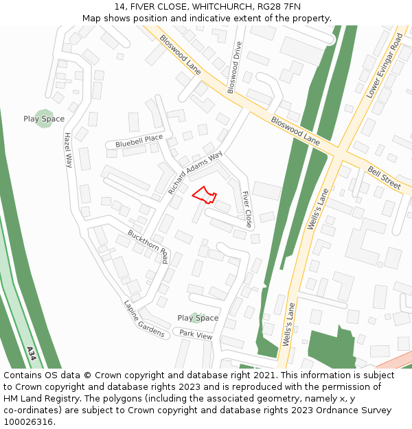 14, FIVER CLOSE, WHITCHURCH, RG28 7FN: Location map and indicative extent of plot
