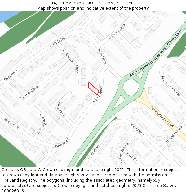 14, FLEAM ROAD, NOTTINGHAM, NG11 8PL: Location map and indicative extent of plot
