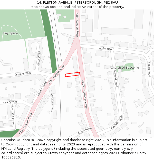 14, FLETTON AVENUE, PETERBOROUGH, PE2 8AU: Location map and indicative extent of plot