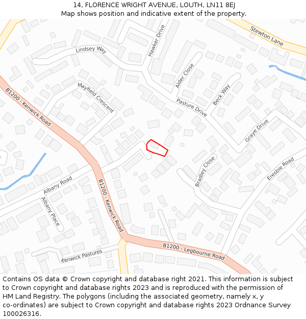 14, FLORENCE WRIGHT AVENUE, LOUTH, LN11 8EJ: Location map and indicative extent of plot