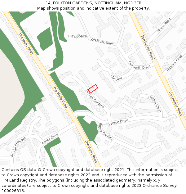 14, FOLKTON GARDENS, NOTTINGHAM, NG3 3ER: Location map and indicative extent of plot