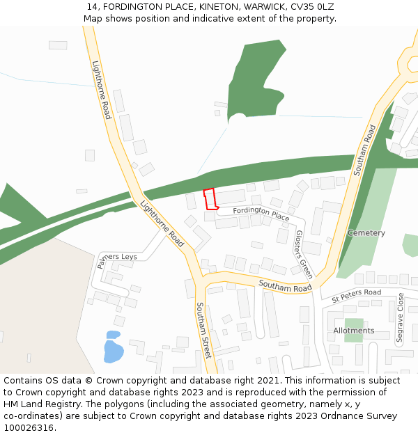 14, FORDINGTON PLACE, KINETON, WARWICK, CV35 0LZ: Location map and indicative extent of plot