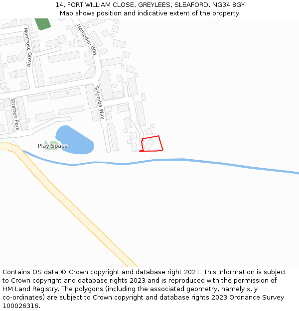 14, FORT WILLIAM CLOSE, GREYLEES, SLEAFORD, NG34 8GY: Location map and indicative extent of plot