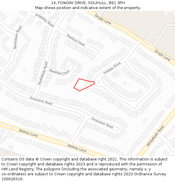 14, FOWGAY DRIVE, SOLIHULL, B91 3PH: Location map and indicative extent of plot