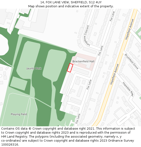 14, FOX LANE VIEW, SHEFFIELD, S12 4UY: Location map and indicative extent of plot