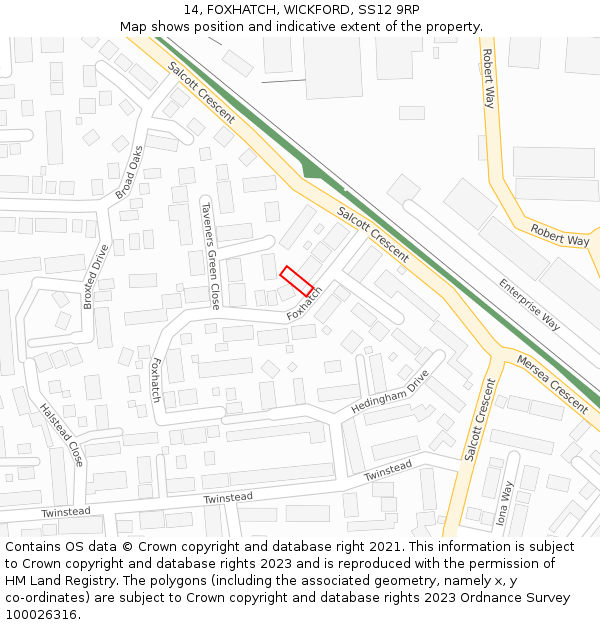 14, FOXHATCH, WICKFORD, SS12 9RP: Location map and indicative extent of plot