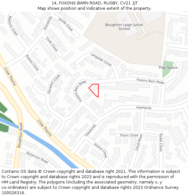 14, FOXONS BARN ROAD, RUGBY, CV21 1JT: Location map and indicative extent of plot