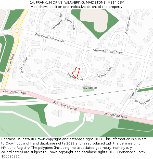 14, FRANKLIN DRIVE, WEAVERING, MAIDSTONE, ME14 5SY: Location map and indicative extent of plot