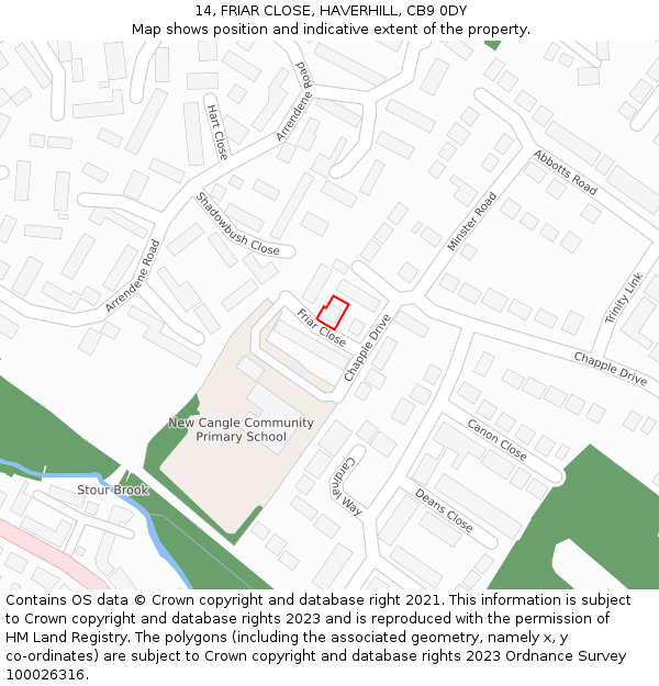 14, FRIAR CLOSE, HAVERHILL, CB9 0DY: Location map and indicative extent of plot