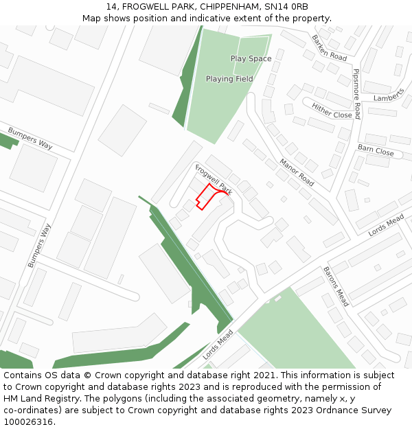 14, FROGWELL PARK, CHIPPENHAM, SN14 0RB: Location map and indicative extent of plot
