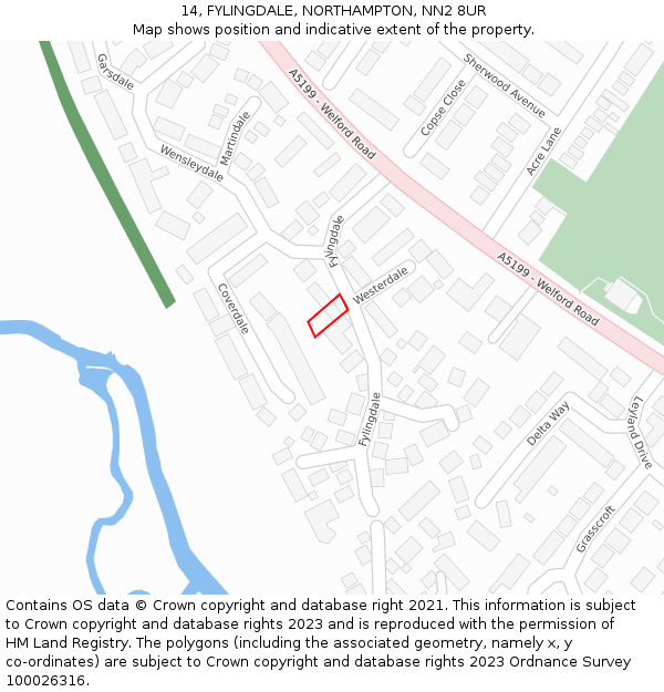 14, FYLINGDALE, NORTHAMPTON, NN2 8UR: Location map and indicative extent of plot