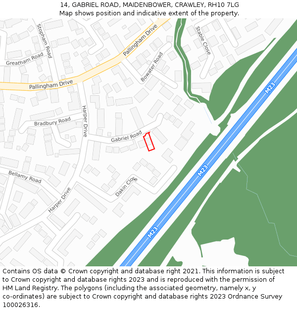 14, GABRIEL ROAD, MAIDENBOWER, CRAWLEY, RH10 7LG: Location map and indicative extent of plot