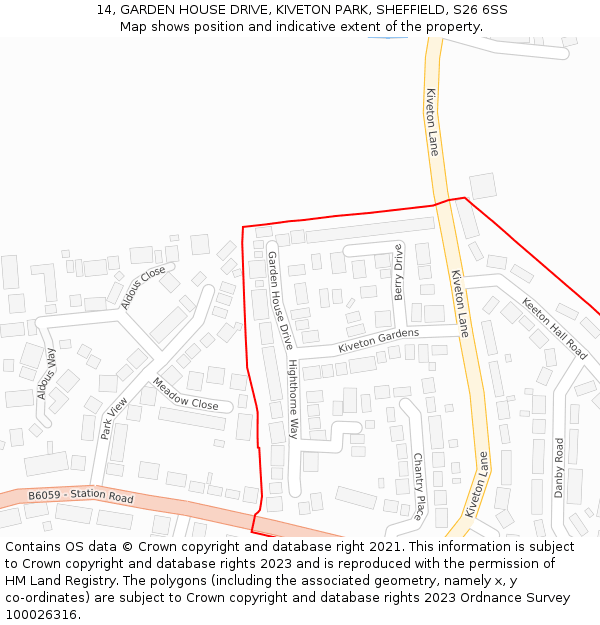 14, GARDEN HOUSE DRIVE, KIVETON PARK, SHEFFIELD, S26 6SS: Location map and indicative extent of plot