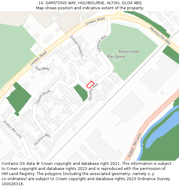 14, GARSTONS WAY, HOLYBOURNE, ALTON, GU34 4BQ: Location map and indicative extent of plot