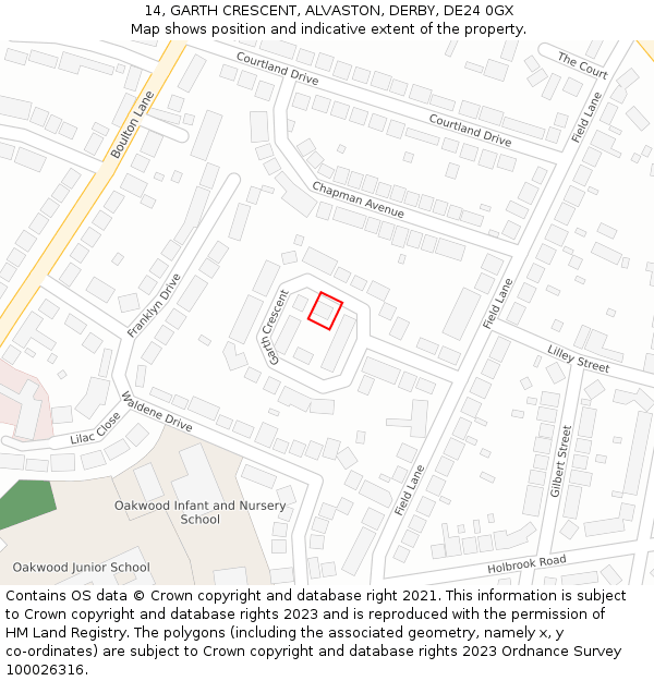 14, GARTH CRESCENT, ALVASTON, DERBY, DE24 0GX: Location map and indicative extent of plot