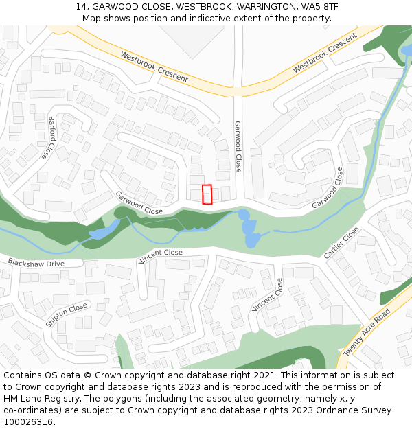 14, GARWOOD CLOSE, WESTBROOK, WARRINGTON, WA5 8TF: Location map and indicative extent of plot