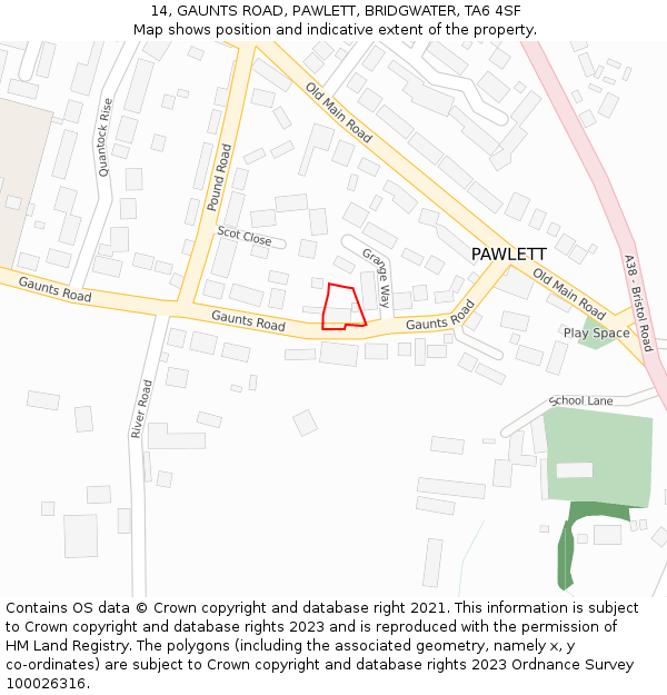 14, GAUNTS ROAD, PAWLETT, BRIDGWATER, TA6 4SF: Location map and indicative extent of plot