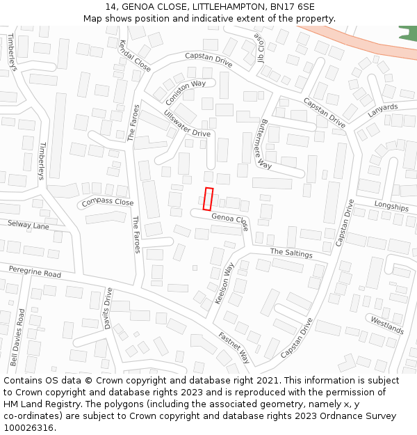 14, GENOA CLOSE, LITTLEHAMPTON, BN17 6SE: Location map and indicative extent of plot