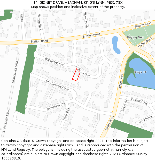 14, GIDNEY DRIVE, HEACHAM, KING'S LYNN, PE31 7SX: Location map and indicative extent of plot