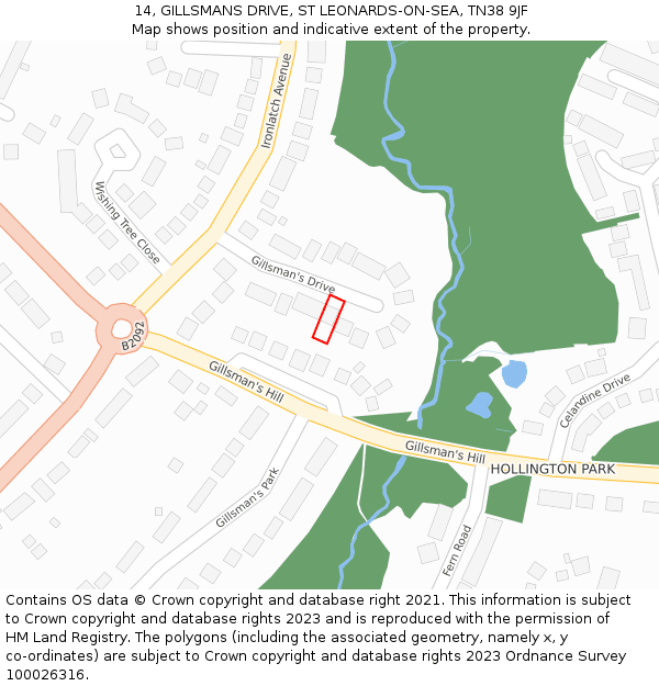 14, GILLSMANS DRIVE, ST LEONARDS-ON-SEA, TN38 9JF: Location map and indicative extent of plot