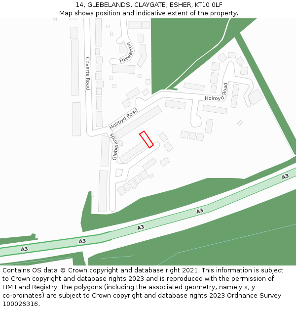 14, GLEBELANDS, CLAYGATE, ESHER, KT10 0LF: Location map and indicative extent of plot