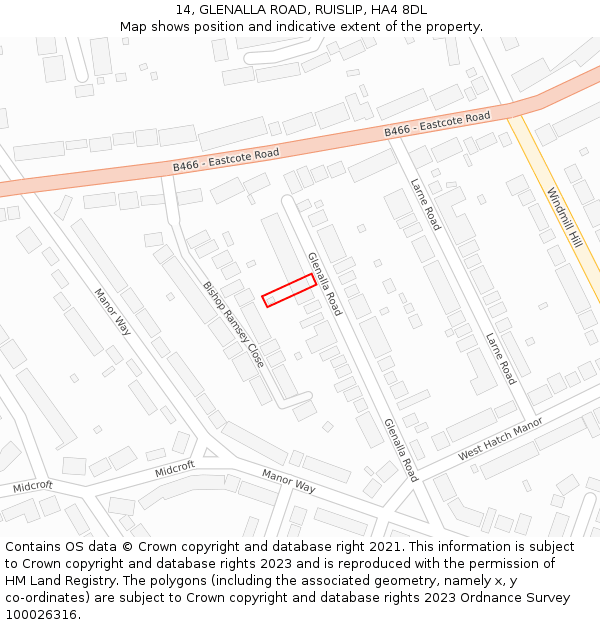 14, GLENALLA ROAD, RUISLIP, HA4 8DL: Location map and indicative extent of plot