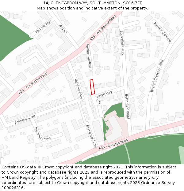 14, GLENCARRON WAY, SOUTHAMPTON, SO16 7EF: Location map and indicative extent of plot