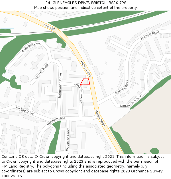 14, GLENEAGLES DRIVE, BRISTOL, BS10 7PS: Location map and indicative extent of plot